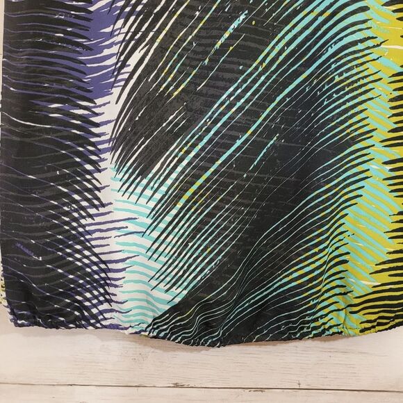 LOFT Tropical Peacock Palm Leaves Abstract Short Cap Sleeve Striped Top Blouse S - Picture 4 of 8